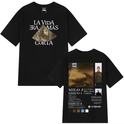 Rapper Milo J La Vida Era Mas Corta Album T Shirt Men Women Hip Hop T-shirt Cotton Casual Short Sleeve High Quality Male T-shirt