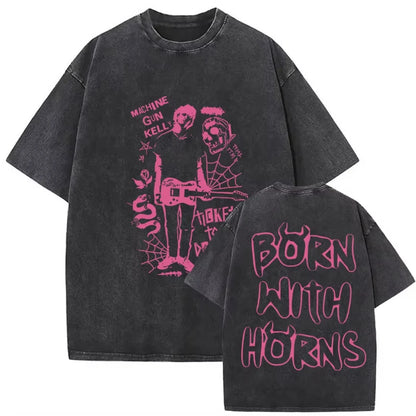 Rapper MGK Day Lost Americana Tour 2026 Vintage Washed T Shirts Men's Women Hip Hop Punk Gothic Short Sleeve T-shirts Streetwear
