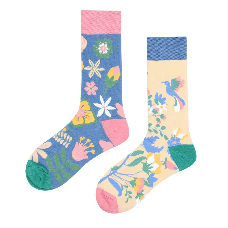 Hip-hop AB version asymmetric tide socks for men and women couples fashion trend popular jacquard cartoon long tube cotton socks