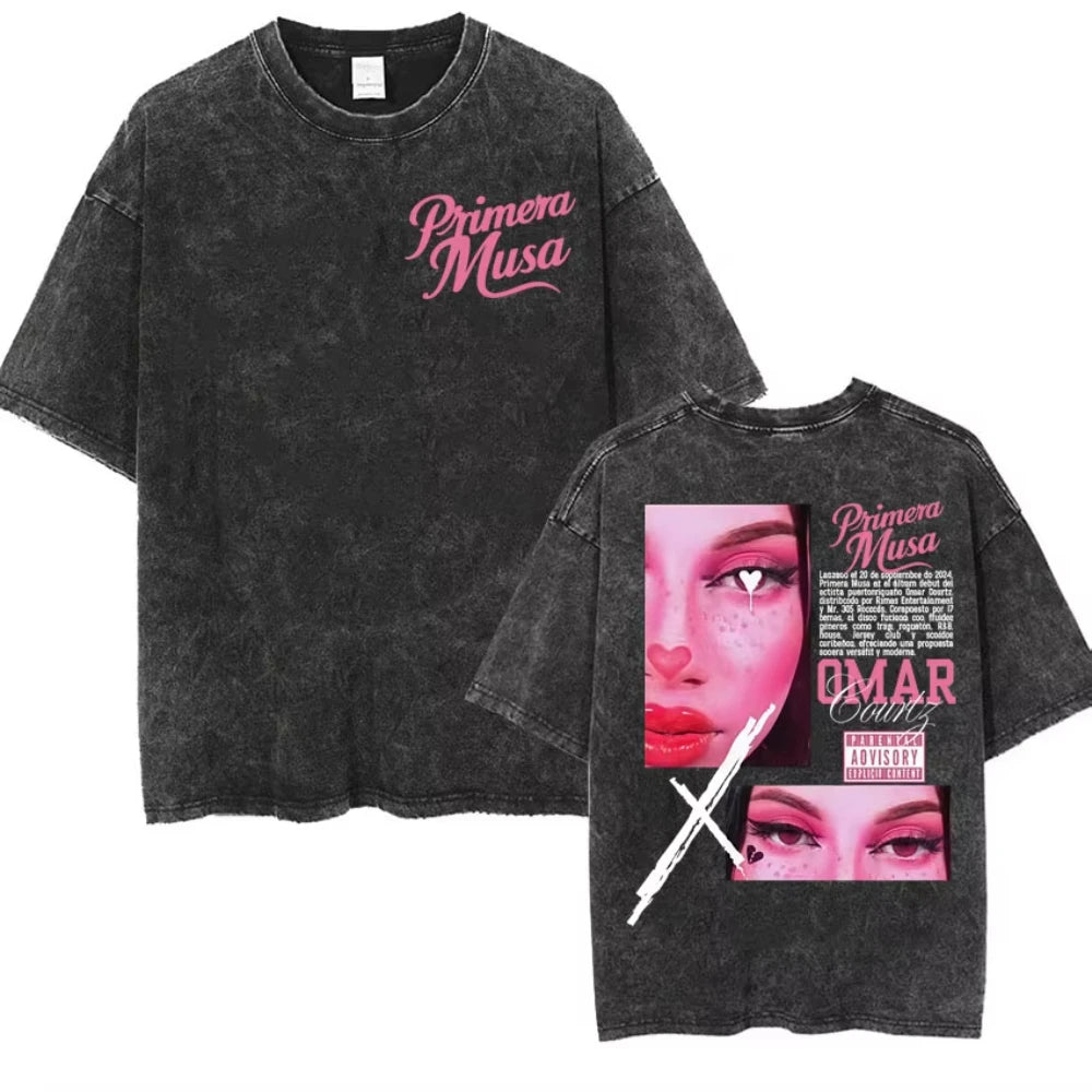 Rapper Omar Courtz Primera Musa World Tour T Shirts Men Women Fashion Gothic Hip Hop T-shirt Vintage Washed Short Sleeve T-shirt