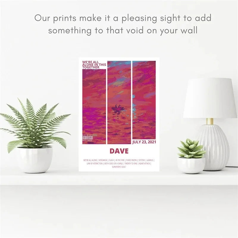 Pop Rapper Music Album Cover DAVE Poster Aesthetic Hip Hop Rock Were All Alone In This Together Canva Print Wall Art Room Decor