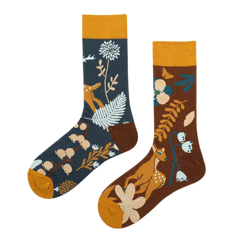 Hip-hop AB version asymmetric tide socks for men and women couples fashion trend popular jacquard cartoon long tube cotton socks