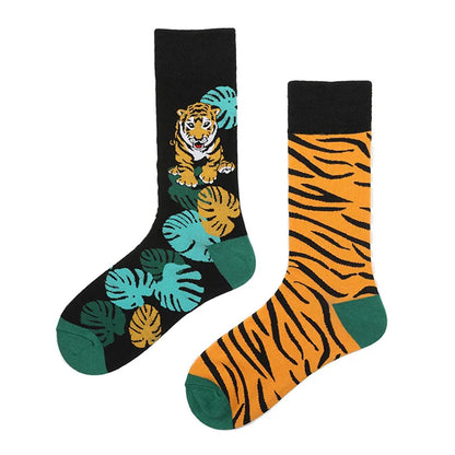 Hip-hop AB version asymmetric tide socks for men and women couples fashion trend popular jacquard cartoon long tube cotton socks