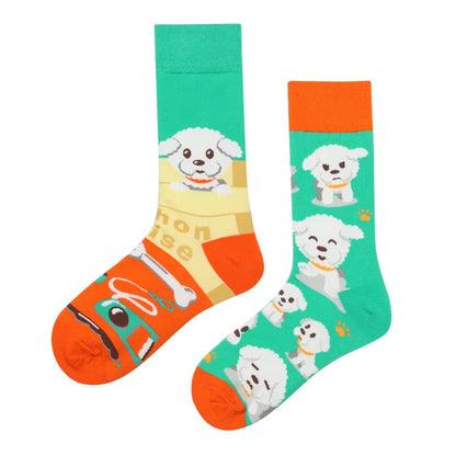Hip-hop AB version asymmetric tide socks for men and women couples fashion trend popular jacquard cartoon long tube cotton socks