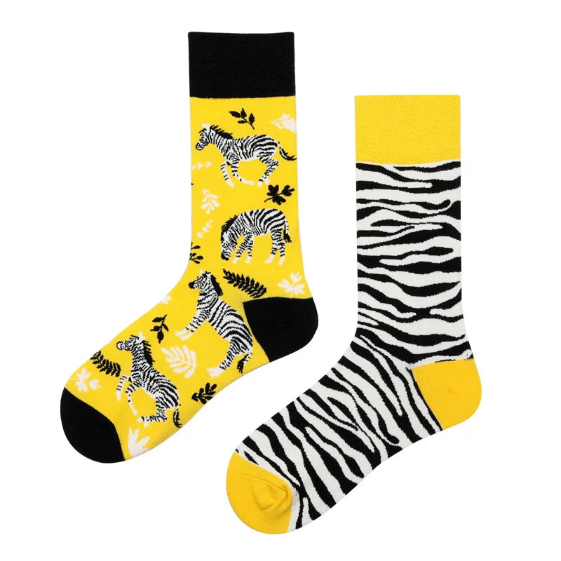 Hip-hop AB version asymmetric tide socks for men and women couples fashion trend popular jacquard cartoon long tube cotton socks