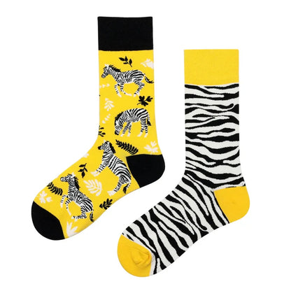 Hip-hop AB version asymmetric tide socks for men and women couples fashion trend popular jacquard cartoon long tube cotton socks