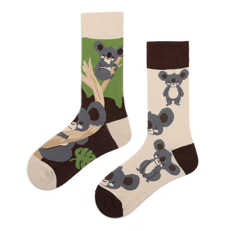 Hip-hop AB version asymmetric tide socks for men and women couples fashion trend popular jacquard cartoon long tube cotton socks
