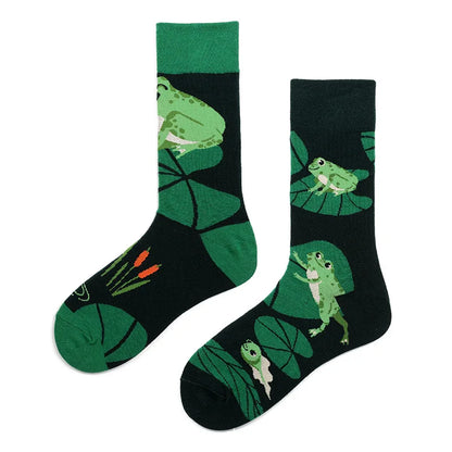 Hip-hop AB version asymmetric tide socks for men and women couples fashion trend popular jacquard cartoon long tube cotton socks