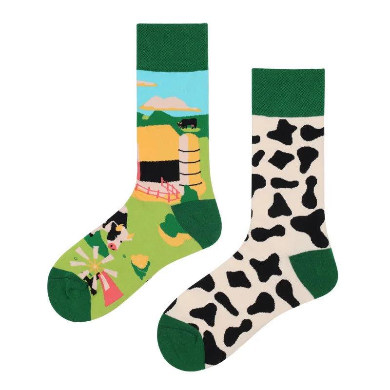 Hip-hop AB version asymmetric tide socks for men and women couples fashion trend popular jacquard cartoon long tube cotton socks