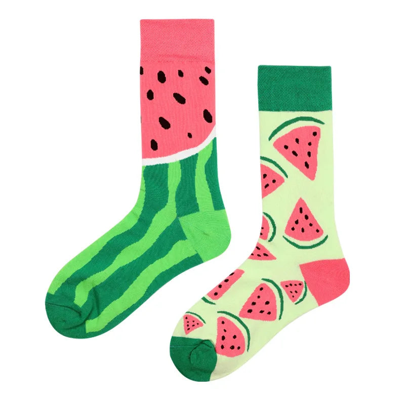 Hip-hop AB version asymmetric tide socks for men and women couples fashion trend popular jacquard cartoon long tube cotton socks