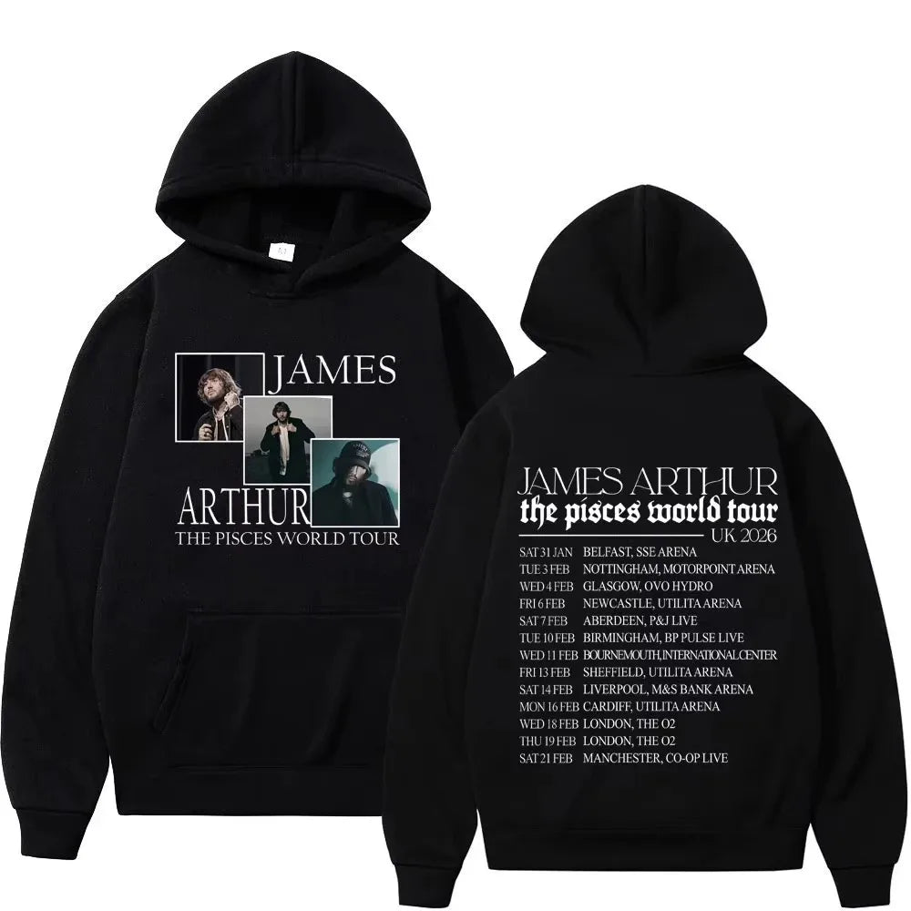 Rapper James Arthur The Pisces 2026 World Tour Printed Hoodie, Unisex Hip Hop Sportswear Set, Casual Loose Gothic Punk Pullover