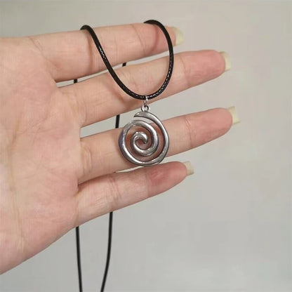 Hip Hop Burning Sun Pendant Leather Rope Necklace Vintage Whirlpool Geometric Necklaces For Men Boys