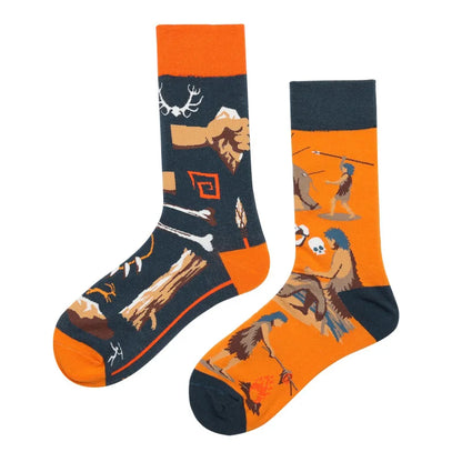 Hip-hop AB version asymmetric tide socks for men and women couples fashion trend popular jacquard cartoon long tube cotton socks