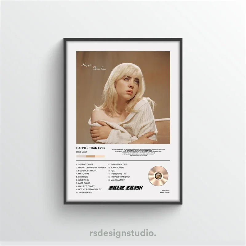 Rap Music Album Cover Happier Than Ever Poster Aesthetic Rapper Hip Hop Rock Canvas Wall Art Ideal for Room Decor