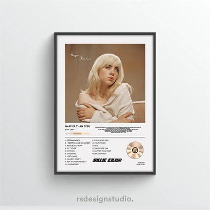 Rap Music Album Cover Happier Than Ever Poster Aesthetic Rapper Hip Hop Rock Canvas Wall Art Ideal for Room Decor