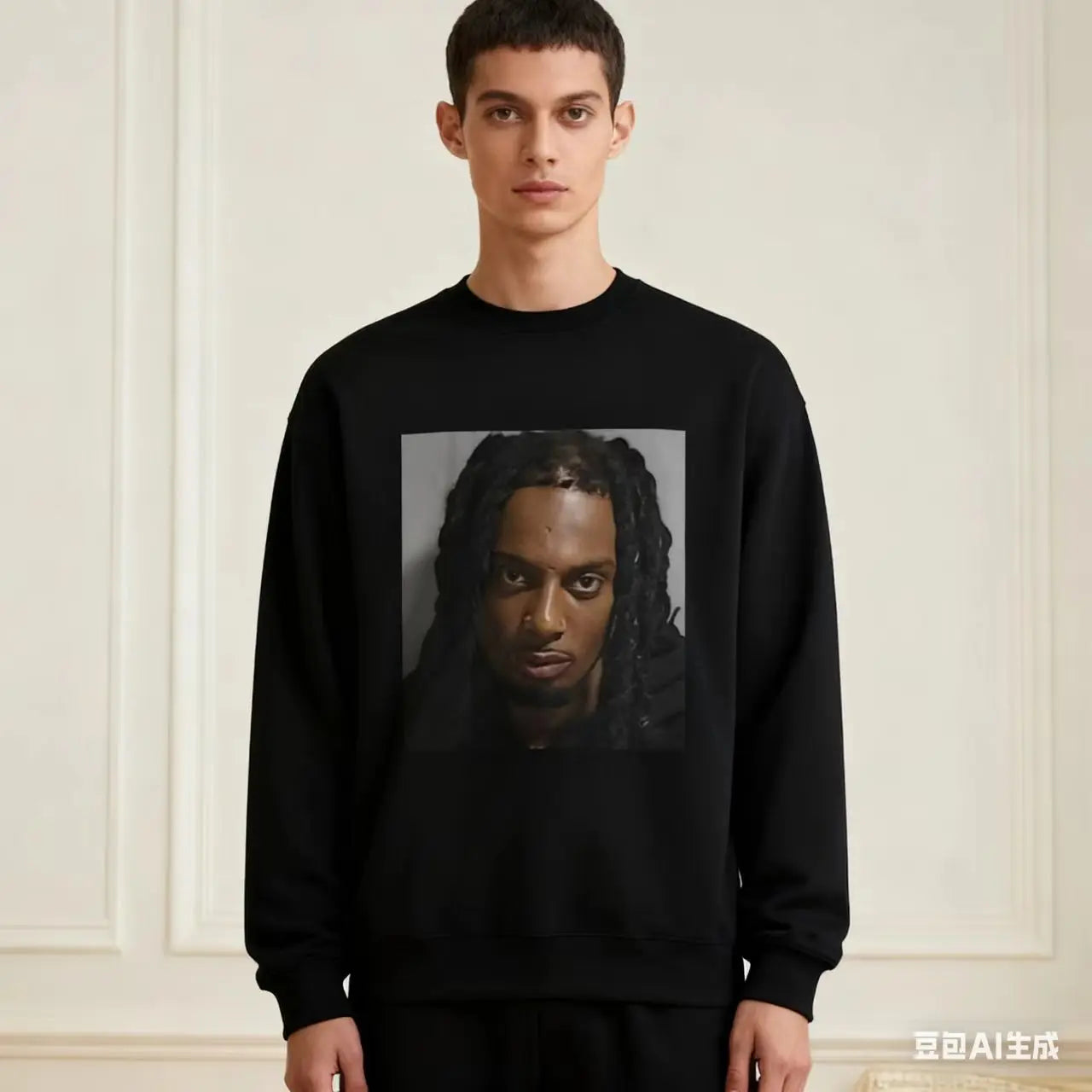 Rapper Playboi Carti Mugshot's illustrated sweatshirt, men's fashion retro hip-hop top, casual round-neck hoodie