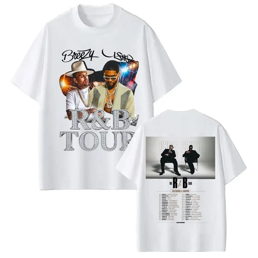 Men Women Hip Hop Fashion Summer T Shirts Rapper Chris Brown Usher Raymond The R&B Tour T-shirt Oversized Casual Cotton T Shirt
