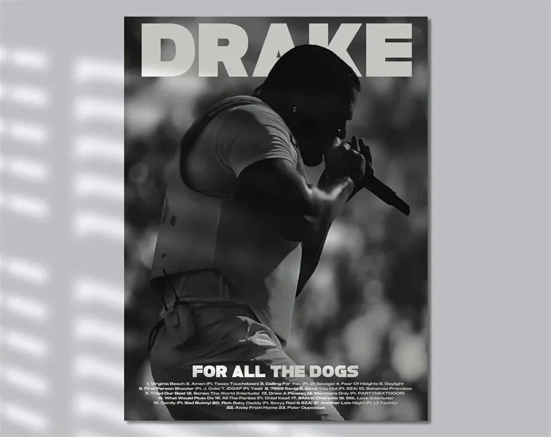 Black and White Drake Concert Cover Poster Aesthetic Pop Rapper Music Album for All the Dogs Canvas Print Wall Art Room Decor