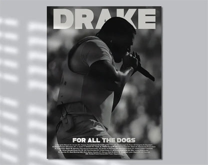 Black and White Drake Concert Cover Poster Aesthetic Pop Rapper Music Album for All the Dogs Canvas Print Wall Art Room Decor