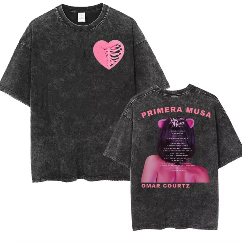 Rapper Omar Courtz Primera Musa World Tour T Shirts Men Women Fashion Gothic Hip Hop T-shirt Vintage Washed Short Sleeve T-shirt