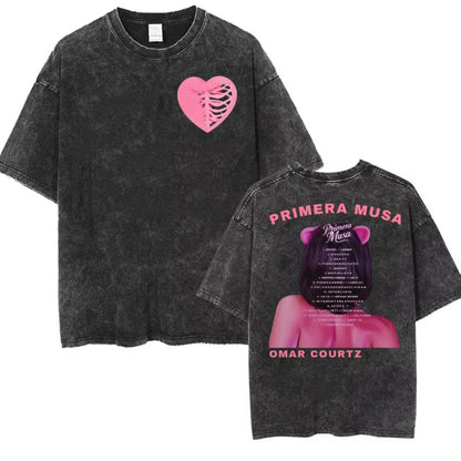 Rapper Omar Courtz Primera Musa World Tour T Shirts Men Women Fashion Gothic Hip Hop T-shirt Vintage Washed Short Sleeve T-shirt