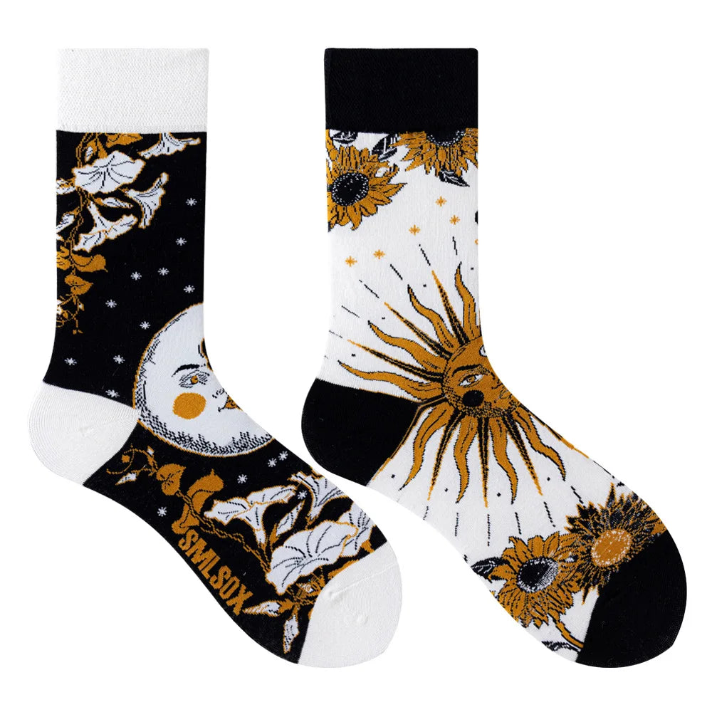 Hip-hop AB version asymmetric tide socks for men and women couples fashion trend popular jacquard cartoon long tube cotton socks