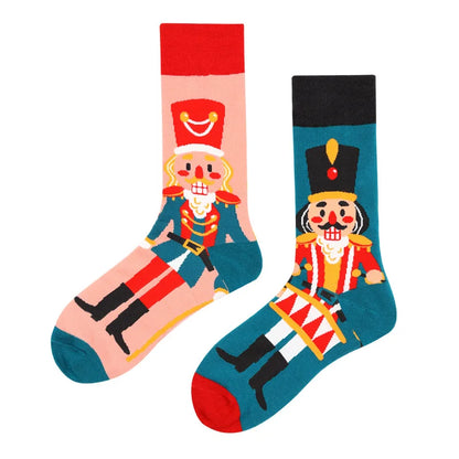 Hip-hop AB version asymmetric tide socks for men and women couples fashion trend popular jacquard cartoon long tube cotton socks