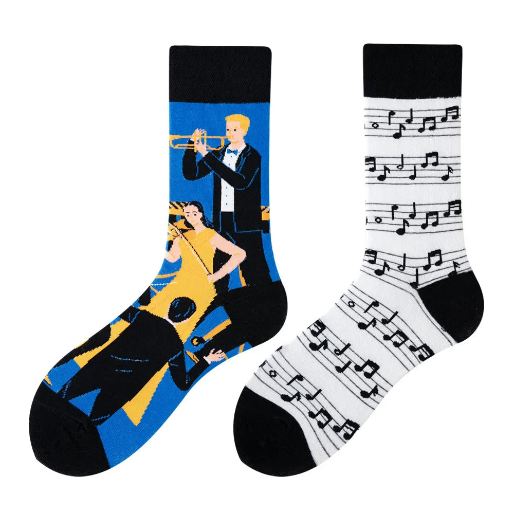 Hip-hop AB version asymmetric tide socks for men and women couples fashion trend popular jacquard cartoon long tube cotton socks