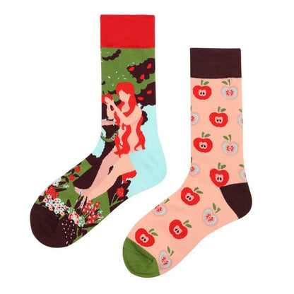 Hip-hop AB version asymmetric tide socks for men and women couples fashion trend popular jacquard cartoon long tube cotton socks