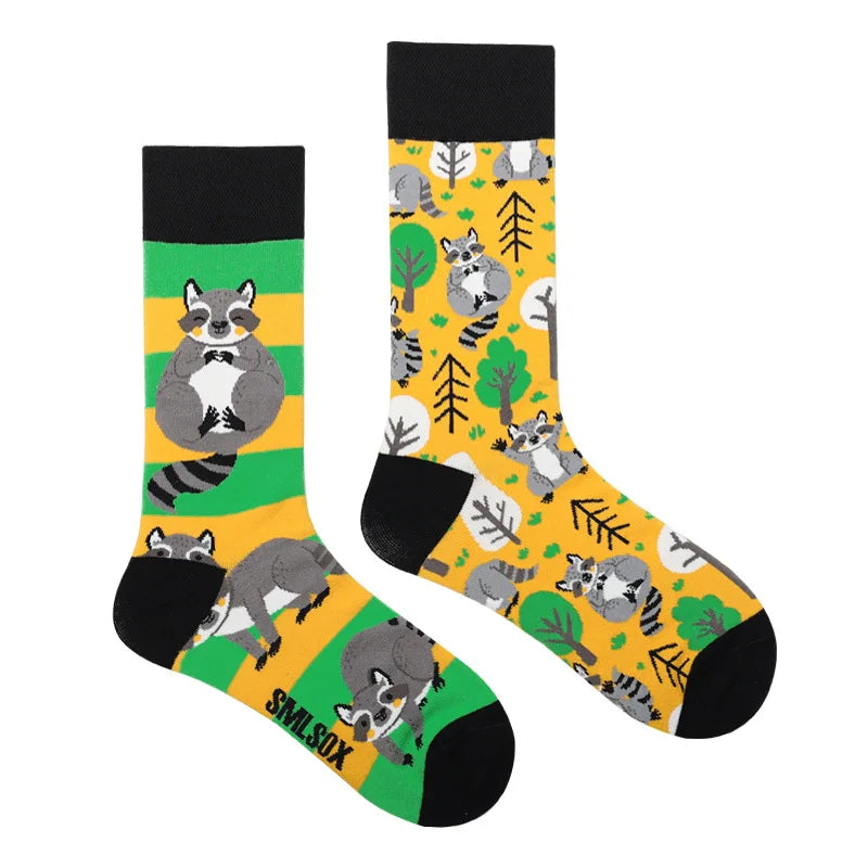 Hip-hop AB version asymmetric tide socks for men and women couples fashion trend popular jacquard cartoon long tube cotton socks
