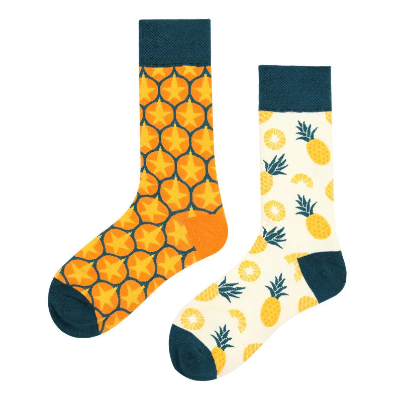Hip-hop AB version asymmetric tide socks for men and women couples fashion trend popular jacquard cartoon long tube cotton socks