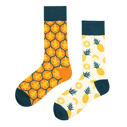 Hip-hop AB version asymmetric tide socks for men and women couples fashion trend popular jacquard cartoon long tube cotton socks