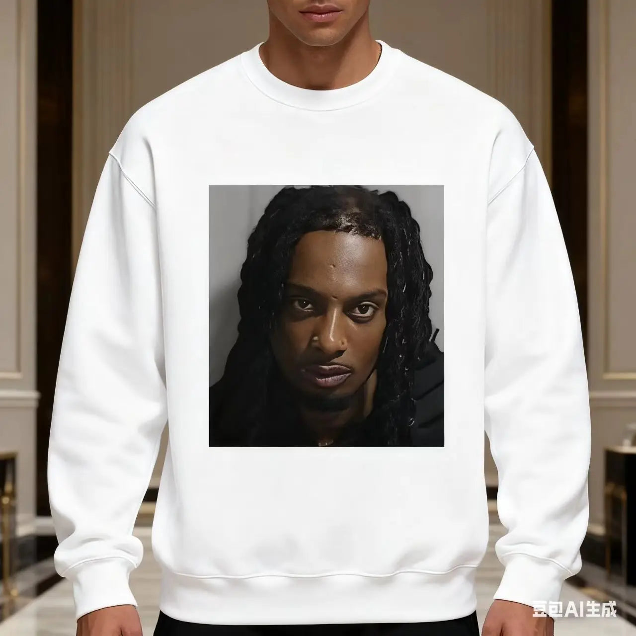 Rapper Playboi Carti Mugshot's illustrated sweatshirt, men's fashion retro hip-hop top, casual round-neck hoodie