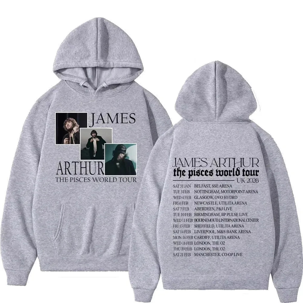 Rapper James Arthur The Pisces 2026 World Tour Printed Hoodie, Unisex Hip Hop Sportswear Set, Casual Loose Gothic Punk Pullover