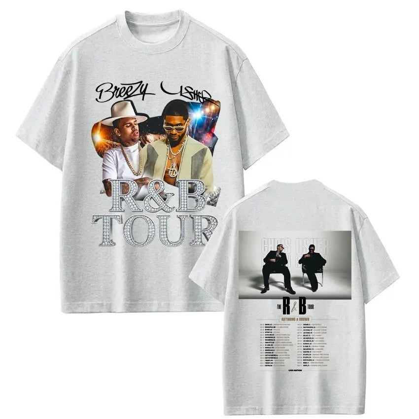 Men Women Hip Hop Fashion Summer T Shirts Rapper Chris Brown Usher Raymond The R&B Tour T-shirt Oversized Casual Cotton T Shirt