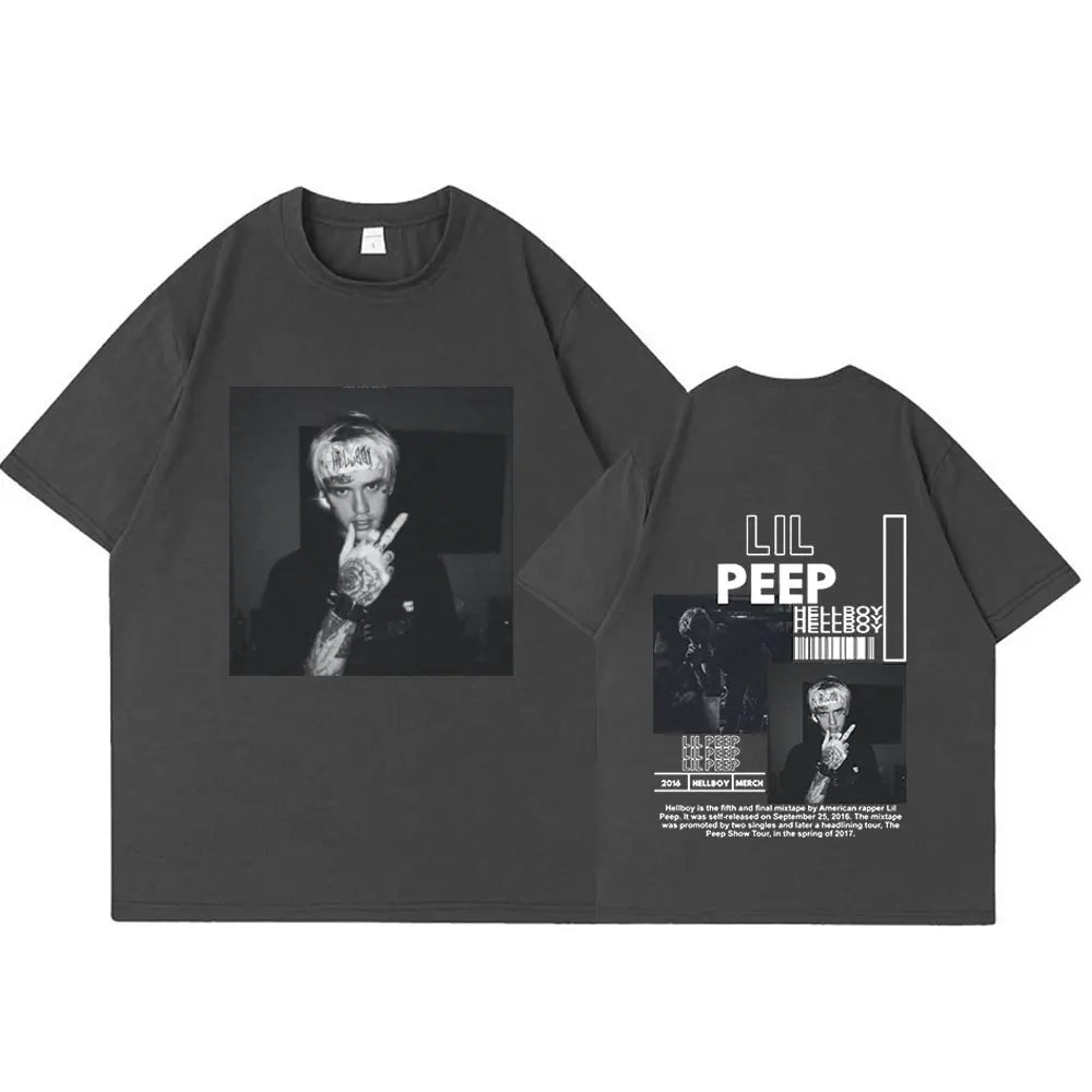 Rapper Lil Peep T-Shirt Hellboy Crybaby Hip Hop Graphic T shirt Summer Men's Clothing Aesthetic Oversized Cotton Tee Shirt