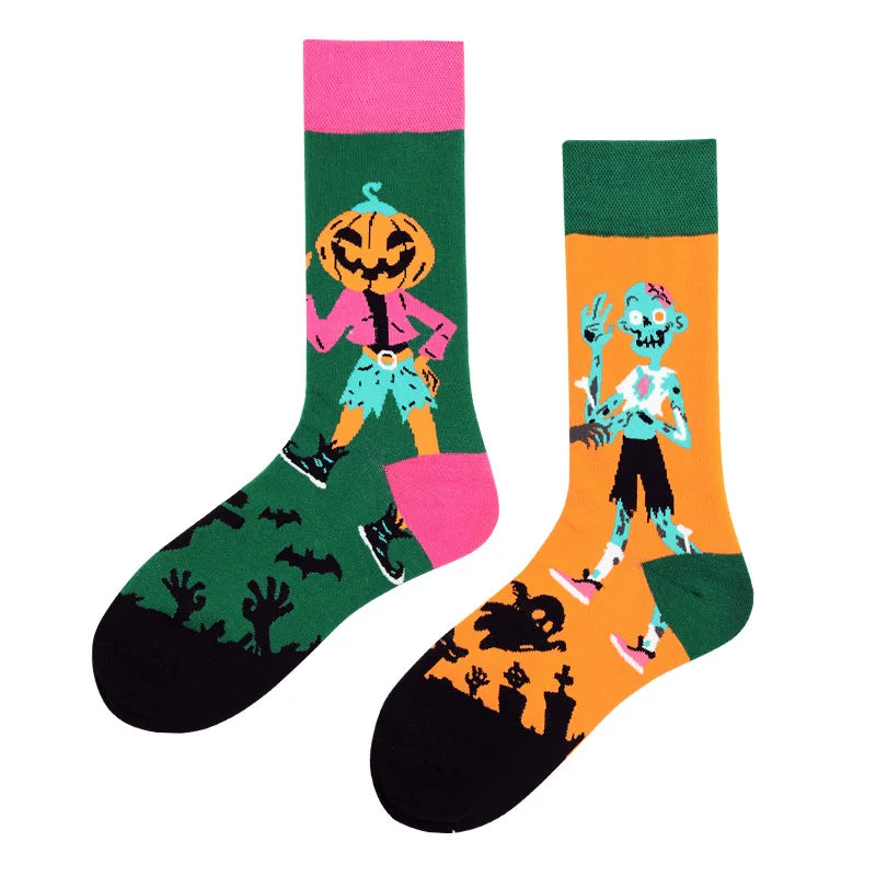 Hip-hop AB version asymmetric tide socks for men and women couples fashion trend popular jacquard cartoon long tube cotton socks