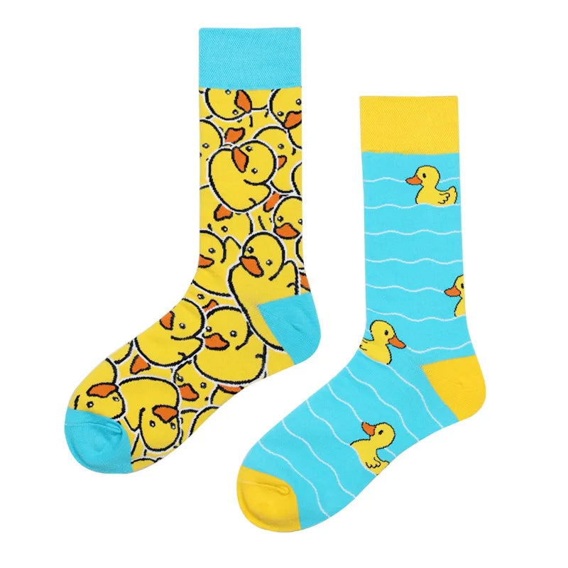 Hip-hop AB version asymmetric tide socks for men and women couples fashion trend popular jacquard cartoon long tube cotton socks