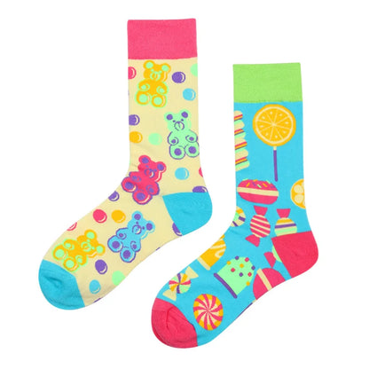 Hip-hop AB version asymmetric tide socks for men and women couples fashion trend popular jacquard cartoon long tube cotton socks