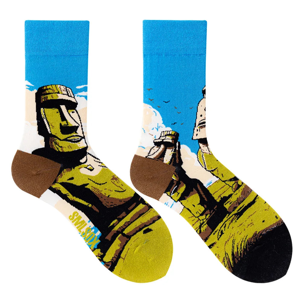 Hip-hop AB version asymmetric tide socks for men and women couples fashion trend popular jacquard cartoon long tube cotton socks