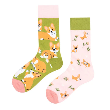 Hip-hop AB version asymmetric tide socks for men and women couples fashion trend popular jacquard cartoon long tube cotton socks