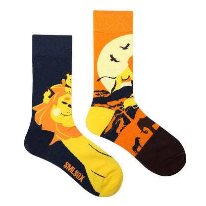 Hip-hop AB version asymmetric tide socks for men and women couples fashion trend popular jacquard cartoon long tube cotton socks