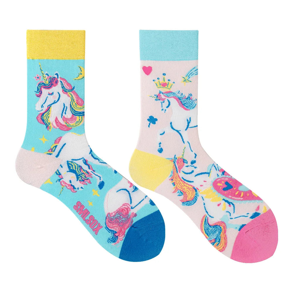Hip-hop AB version asymmetric tide socks for men and women couples fashion trend popular jacquard cartoon long tube cotton socks
