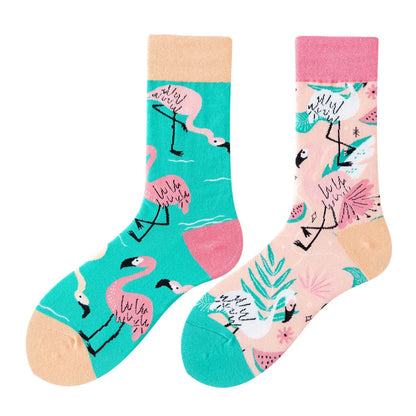 Hip-hop AB version asymmetric tide socks for men and women couples fashion trend popular jacquard cartoon long tube cotton socks