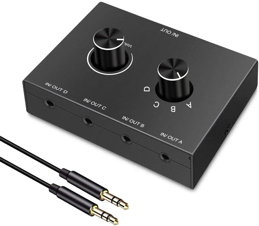 4 Way/2 Way 3.5mm Stereo Audio Switcher Bi-Directional Audio Switch Splitter Box 2x1/1x2 4x1/1x4 Switcher with Mute Button