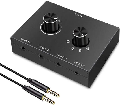 4 Way/2 Way 3.5mm Stereo Audio Switcher Bi-Directional Audio Switch Splitter Box 2x1/1x2 4x1/1x4 Switcher with Mute Button