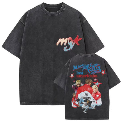Rapper MGK Day Lost Americana Tour 2026 Vintage Washed T Shirts Men's Women Hip Hop Punk Gothic Short Sleeve T-shirts Streetwear