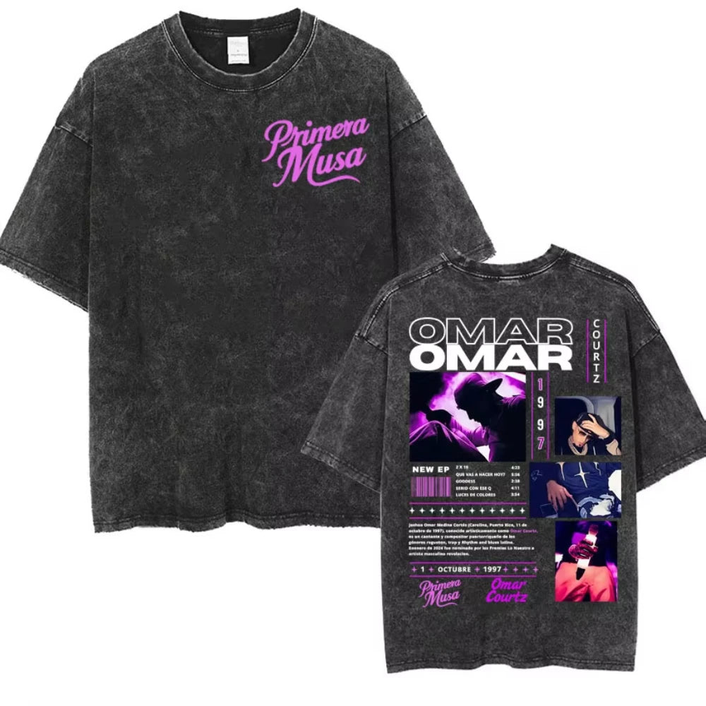 Rapper Omar Courtz Primera Musa World Tour T Shirts Men Women Fashion Gothic Hip Hop T-shirt Vintage Washed Short Sleeve T-shirt