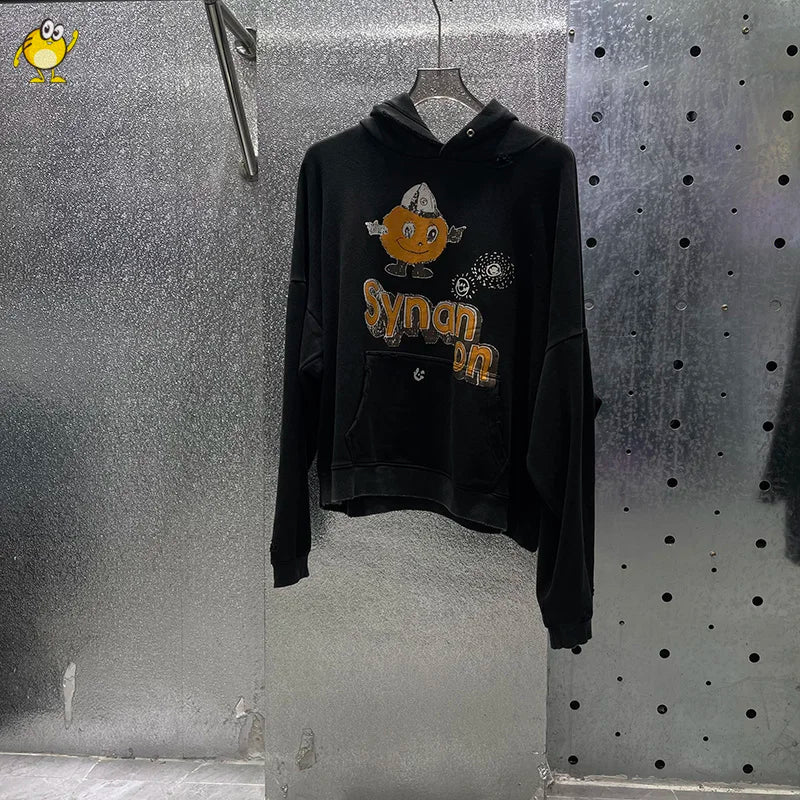 Washed Blue PALY Hoodies Men Woman Vintage Damaged Hole Old Casual High Quality Hip Hop Fashion Zipper Sweatshirts