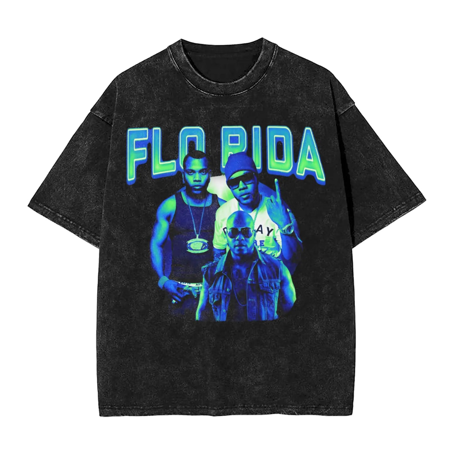 Flo Rida Hip Hop Rapper Outfit Washed T Shirt Men Women Streetwear Hip Hop T-Shirt Printed Tees Short Sleeve